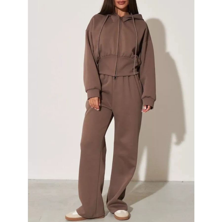 Zip-Up Hoodie and Wide-Leg Pants Set Apparel and Accessories