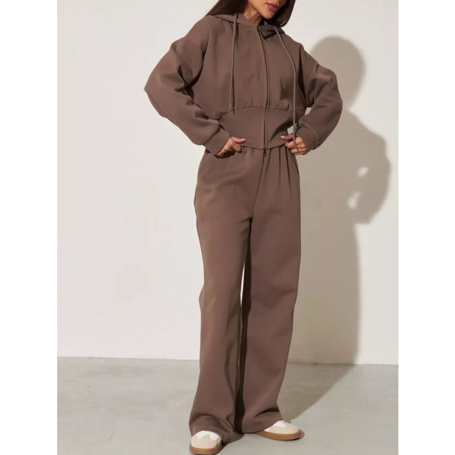 Zip-Up Hoodie and Wide-Leg Pants Set Apparel and Accessories
