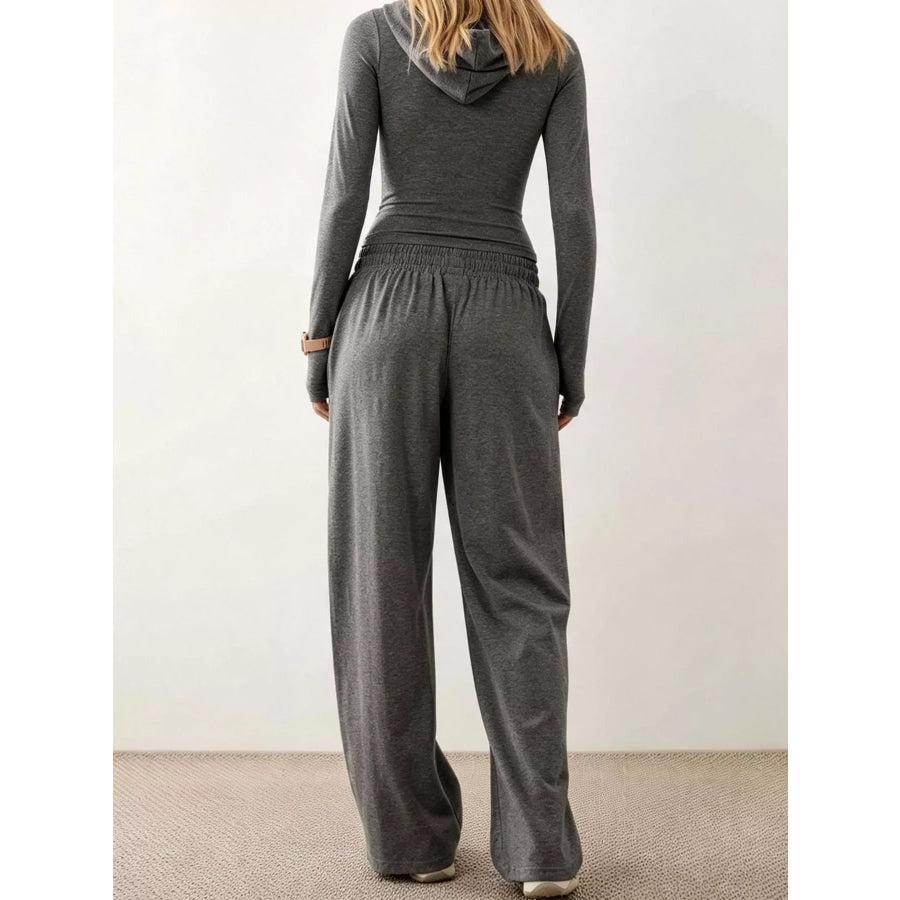 Zip-Up Hoodie and Wide-Leg Pants Set Apparel Accessories