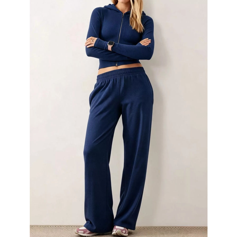 Zip-Up Hoodie and Wide-Leg Pants Set Apparel Accessories