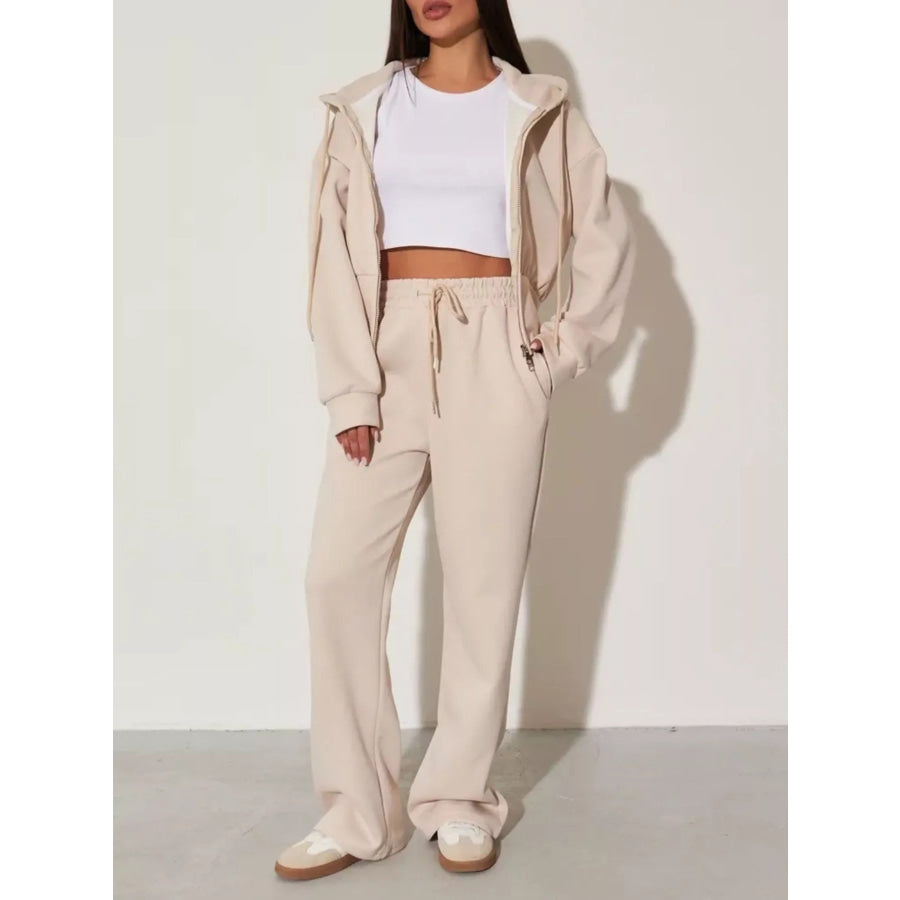 Zip-Up Hoodie and Wide-Leg Pants Set Apparel and Accessories