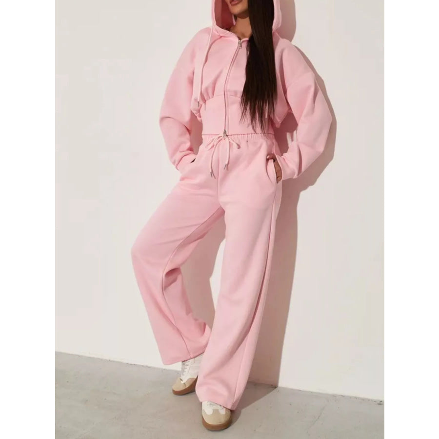 Zip-Up Hoodie and Wide-Leg Pants Set Apparel and Accessories