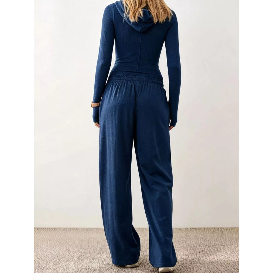 Zip-Up Hoodie and Wide-Leg Pants Set Apparel Accessories