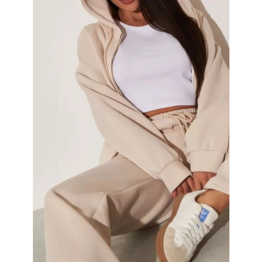 Zip-Up Hoodie and Wide-Leg Pants Set Apparel and Accessories