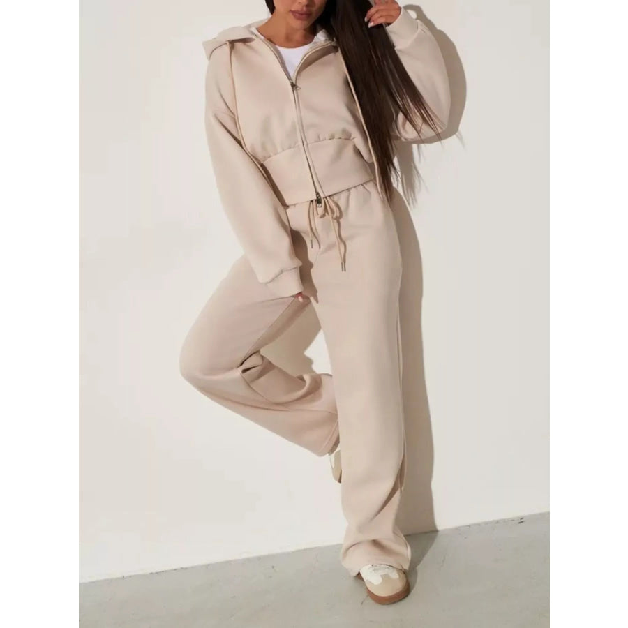 Zip-Up Hoodie and Wide-Leg Pants Set Apparel and Accessories