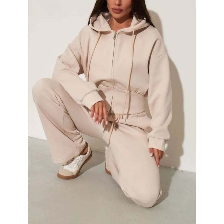 Zip-Up Hoodie and Wide-Leg Pants Set Apparel and Accessories