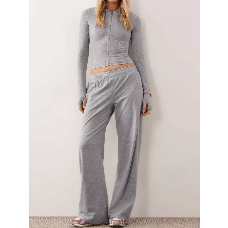 Zip-Up Hoodie and Wide-Leg Pants Set Apparel Accessories