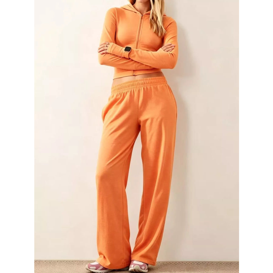 Zip-Up Hoodie and Wide-Leg Pants Set Apparel Accessories