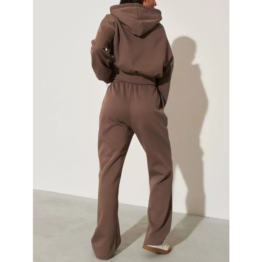 Zip-Up Hoodie and Wide-Leg Pants Set Apparel and Accessories