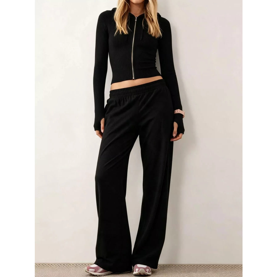 Zip-Up Hoodie and Wide-Leg Pants Set Black / S Apparel Accessories