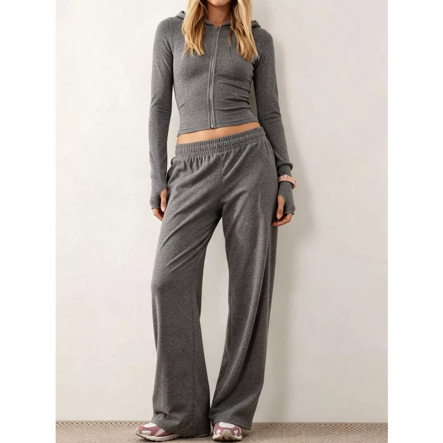 Zip-Up Hoodie and Wide-Leg Pants Set Dark Gray / S Apparel Accessories