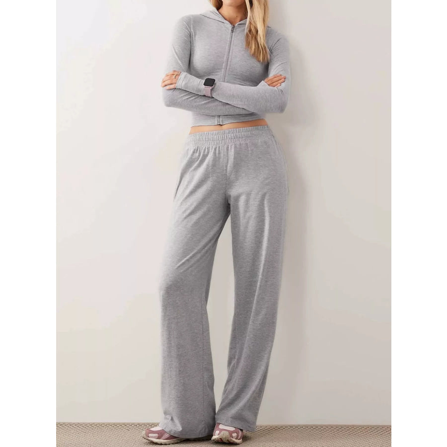 Zip-Up Hoodie and Wide-Leg Pants Set Light Gray / S Apparel Accessories