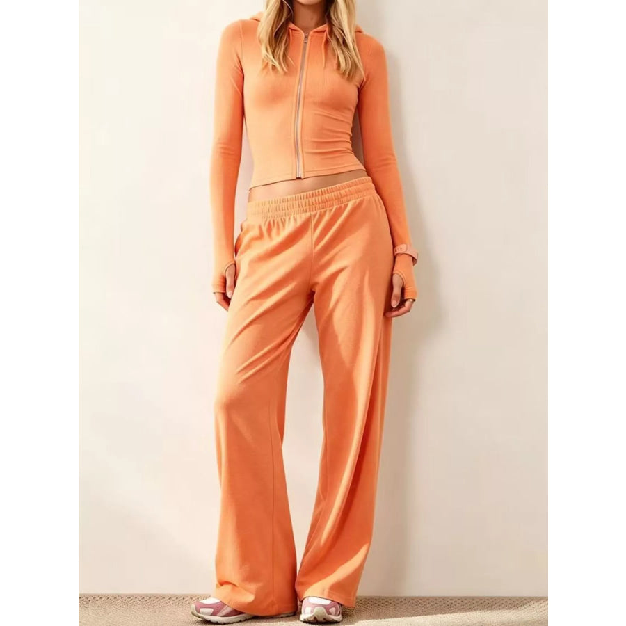 Zip-Up Hoodie and Wide-Leg Pants Set Orange / S Apparel Accessories