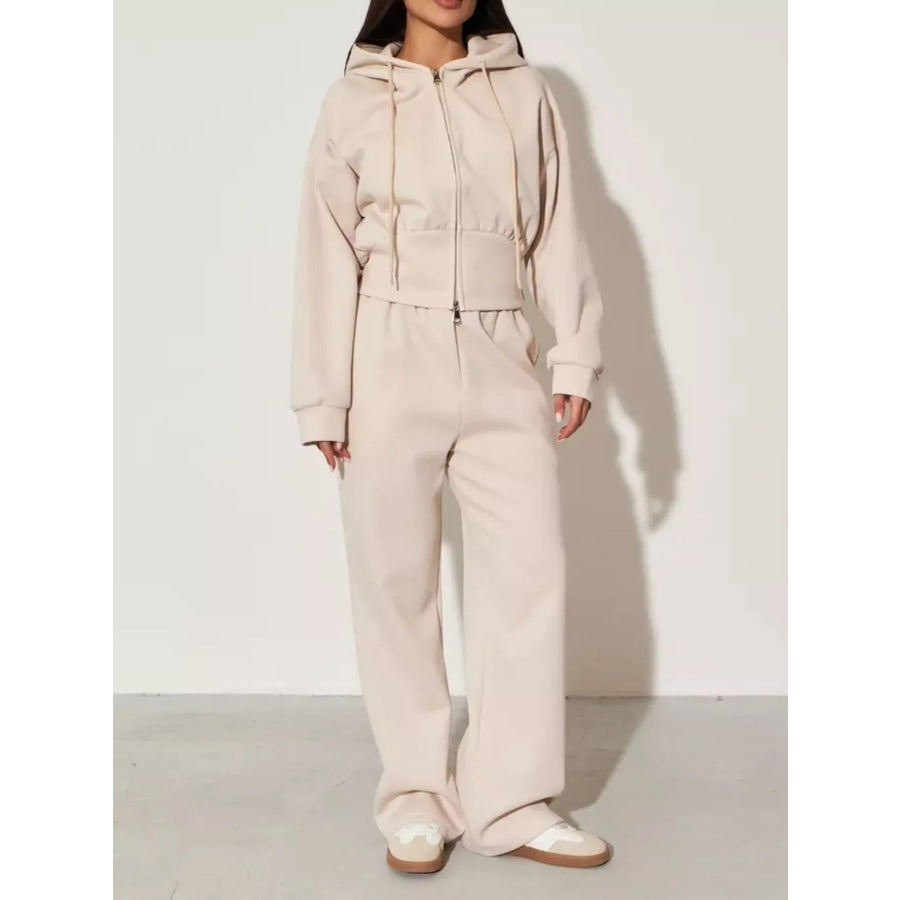 Zip-Up Hoodie and Wide-Leg Sweatpants Set Apparel Accessories