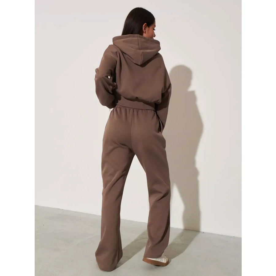 Zip-Up Hoodie and Wide-Leg Sweatpants Set Apparel Accessories