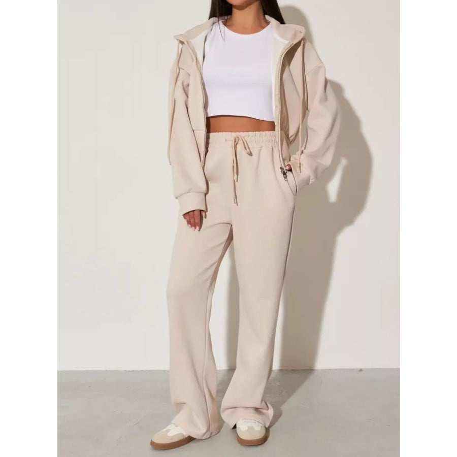 Zip-Up Hoodie and Wide-Leg Sweatpants Set Apparel Accessories