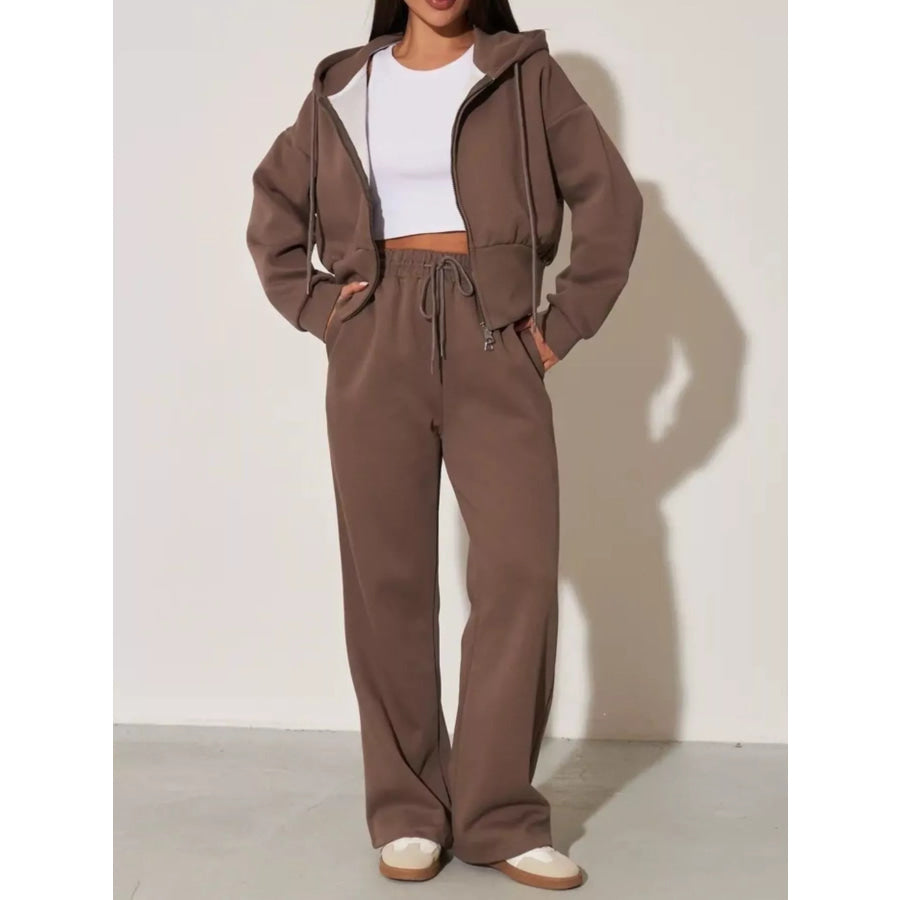 Zip-Up Hoodie and Wide-Leg Sweatpants Set Apparel Accessories