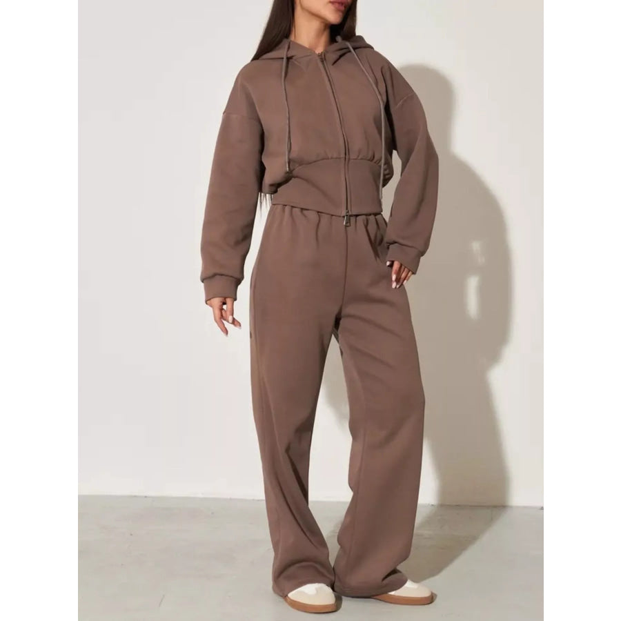 Zip-Up Hoodie and Wide-Leg Sweatpants Set Apparel Accessories
