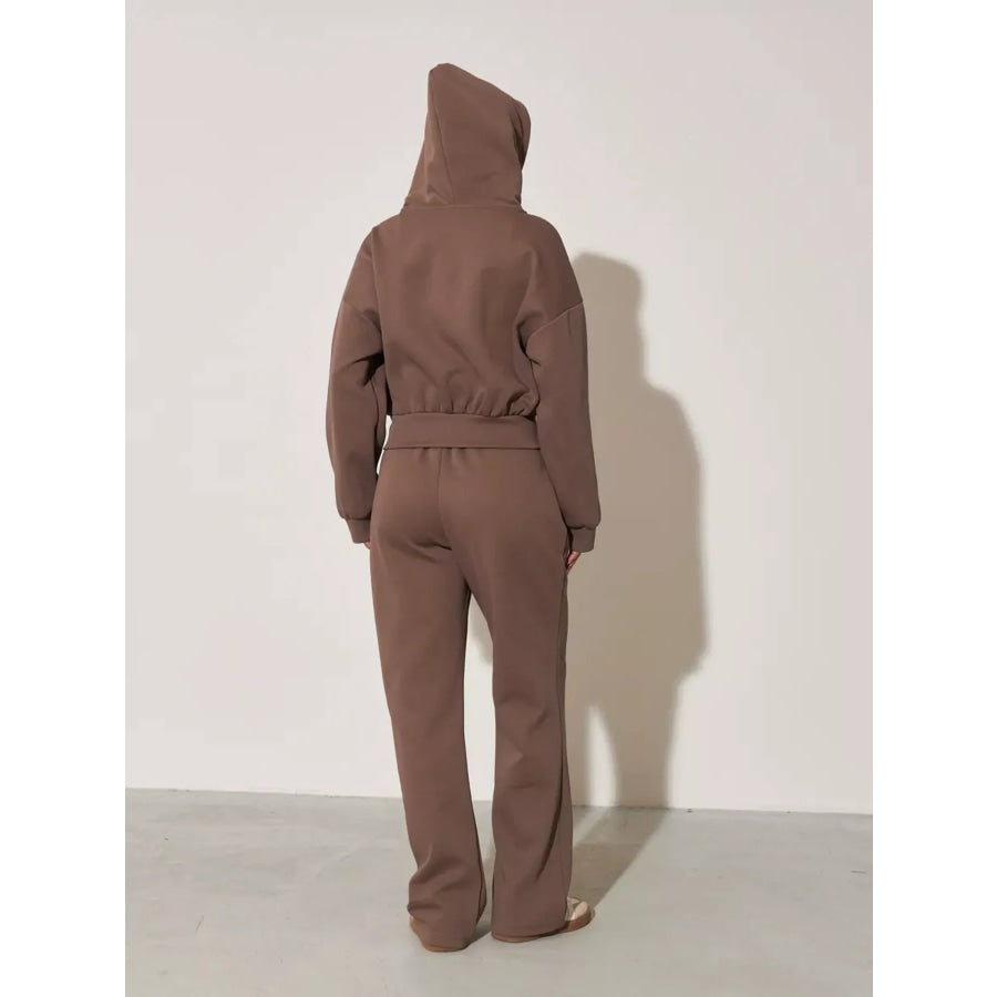 Zip-Up Hoodie and Wide-Leg Sweatpants Set Apparel Accessories