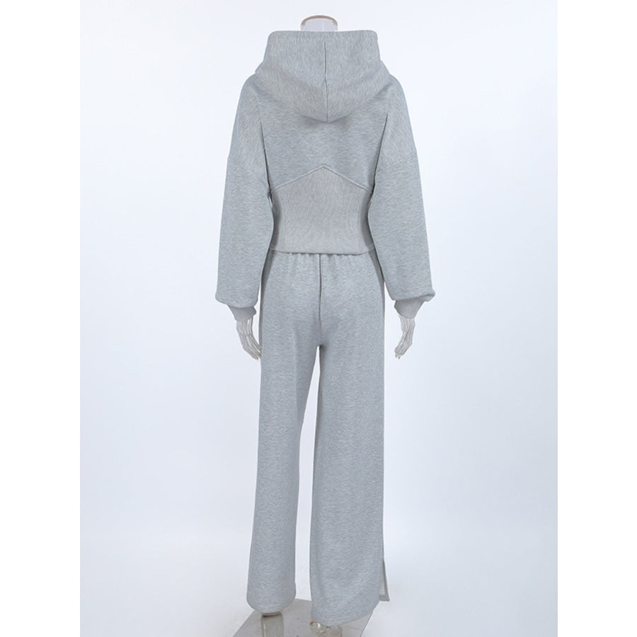 Zip Up Hoodie & Wide Leg Pants Set Apparel and Accessories