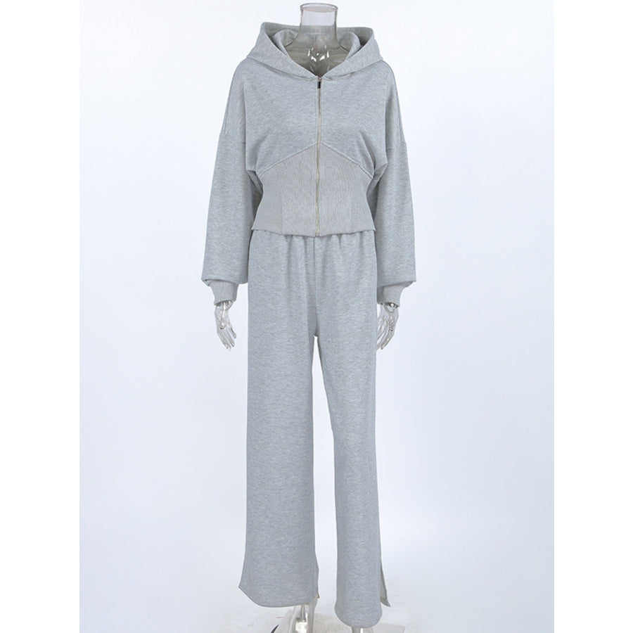 Zip Up Hoodie & Wide Leg Pants Set Apparel and Accessories