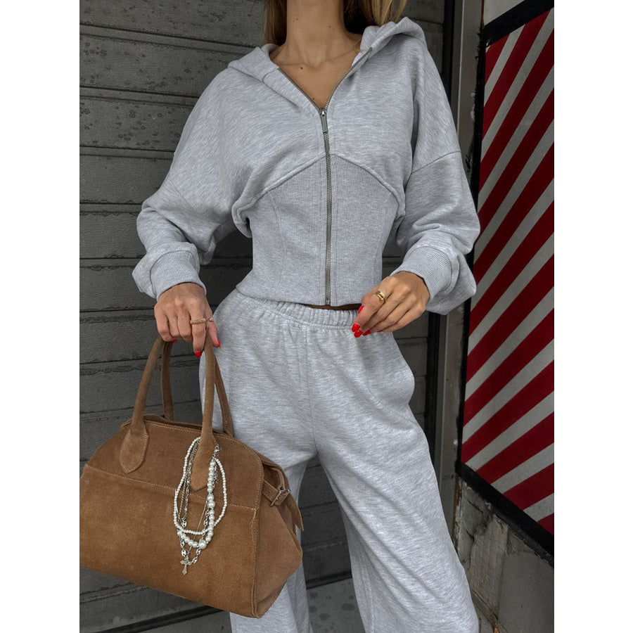 Zip Up Hoodie & Wide Leg Pants Set Apparel and Accessories
