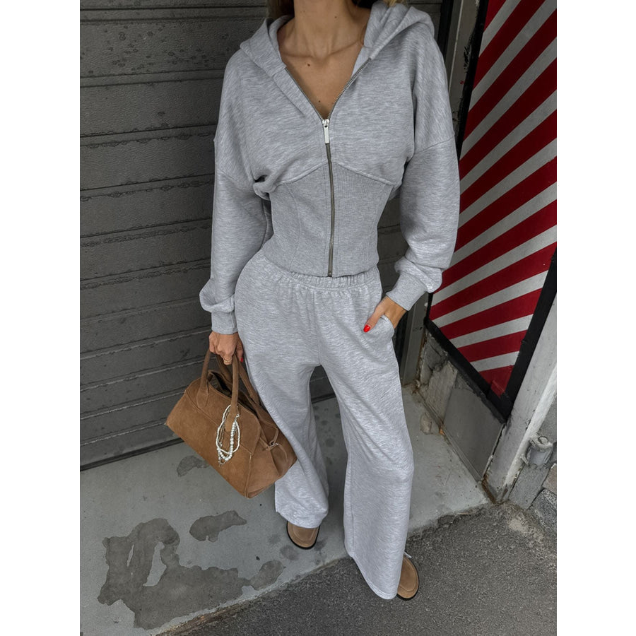 Zip Up Hoodie & Wide Leg Pants Set Apparel and Accessories