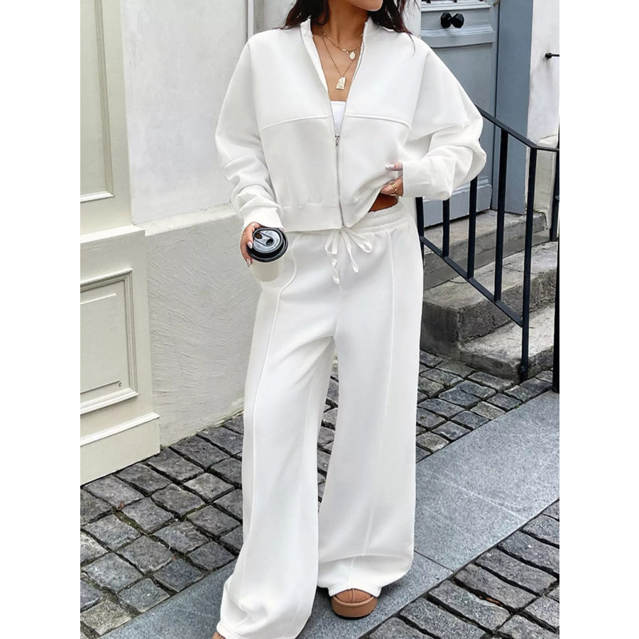 Zip Up Jacket and Pants Set White / S Apparel and Accessories