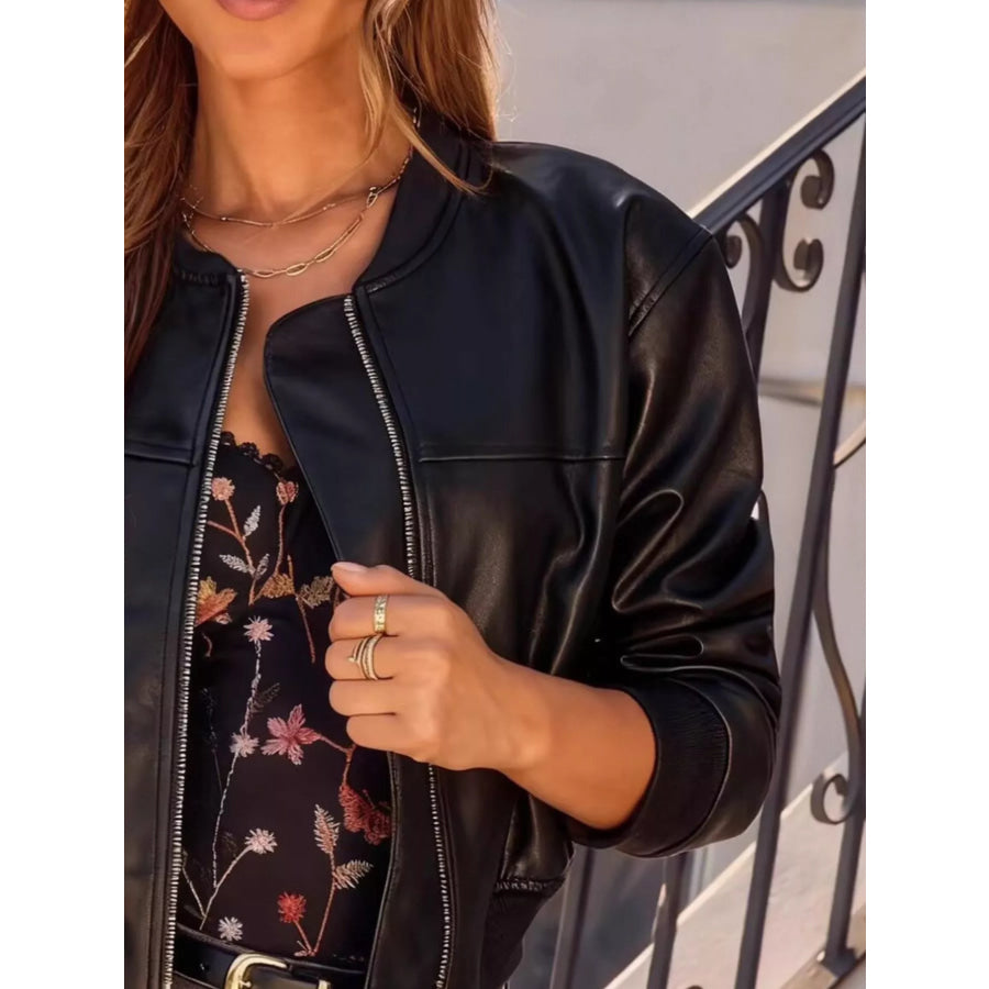 Zip Up Leather Cropped Jacket Apparel and Accessories