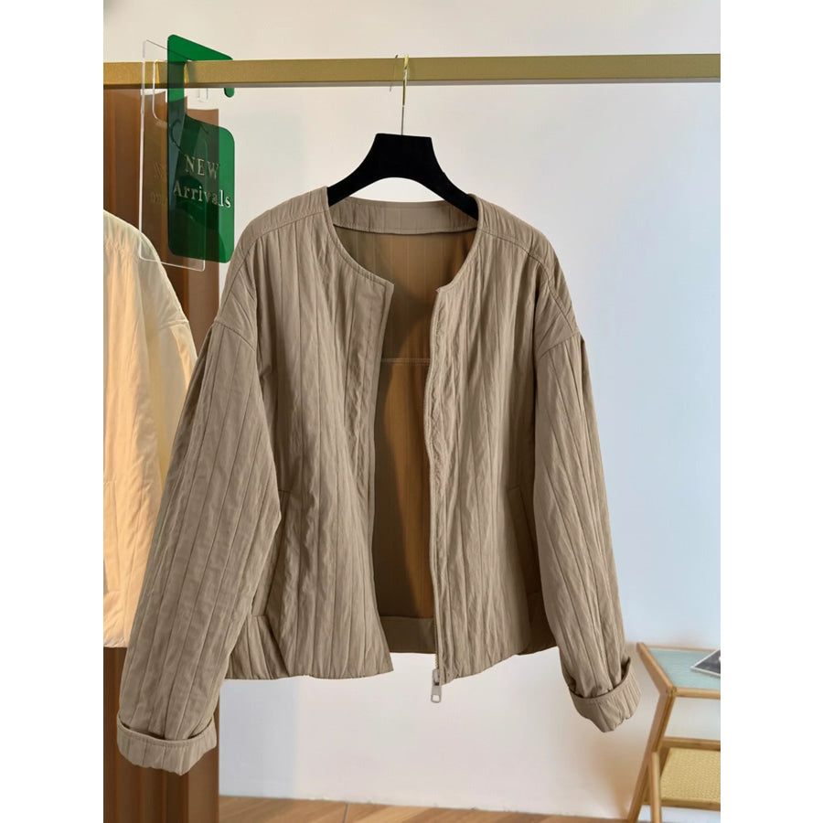Zip Up Lightweight Jacket Khaki / S Apparel and Accessories