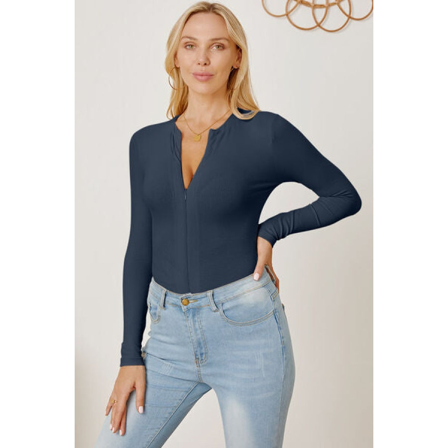 Zip Up Long Sleeve Bodysuit Dark Navy / S Clothing