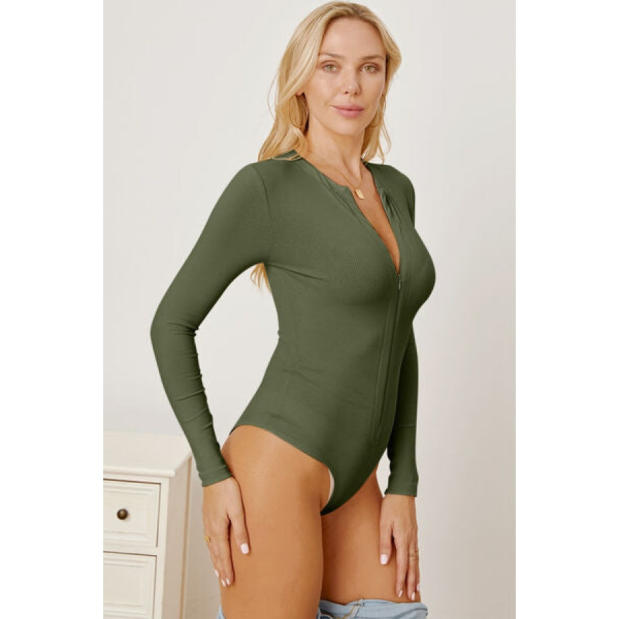 Zip Up Long Sleeve Bodysuit Moss / S Clothing