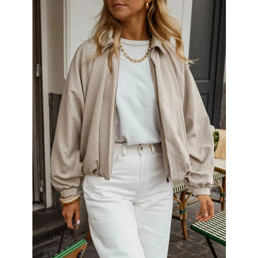 Zip Up Long Sleeve Bomber Jacket Apparel and Accessories