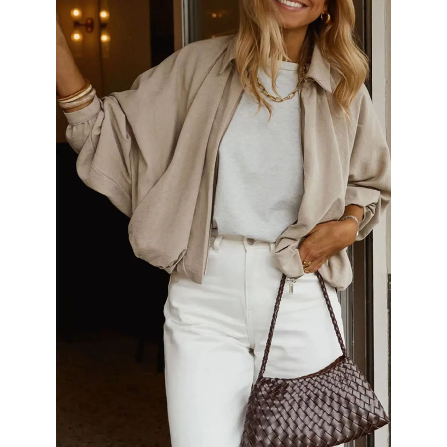 Zip Up Long Sleeve Bomber Jacket Apparel and Accessories
