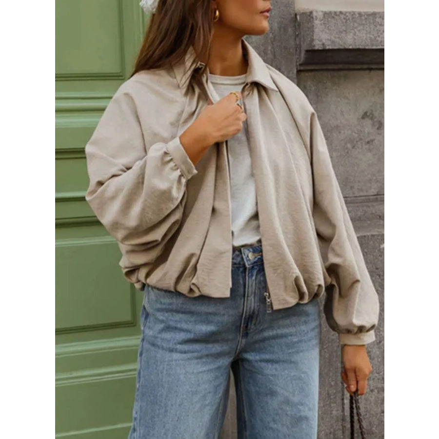 Zip Up Long Sleeve Bomber Jacket Apparel and Accessories