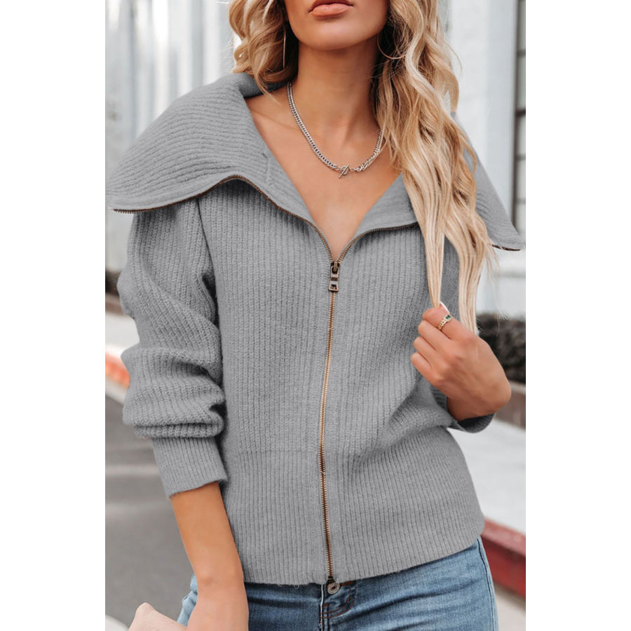 Zip Up Long Sleeve Cardigan Apparel and Accessories