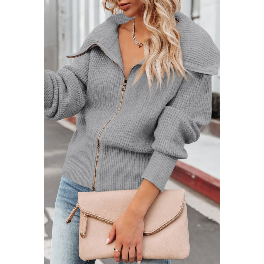 Zip Up Long Sleeve Cardigan Apparel and Accessories