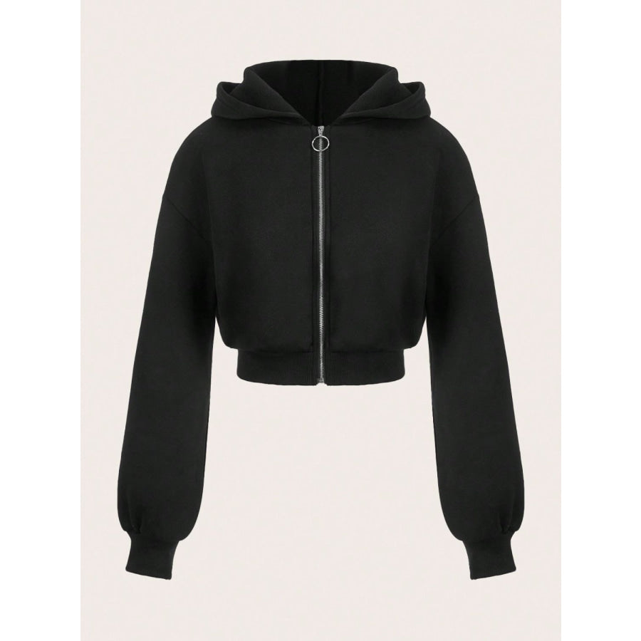 Zip Up Long Sleeve Cropped Hoodie Apparel and Accessories