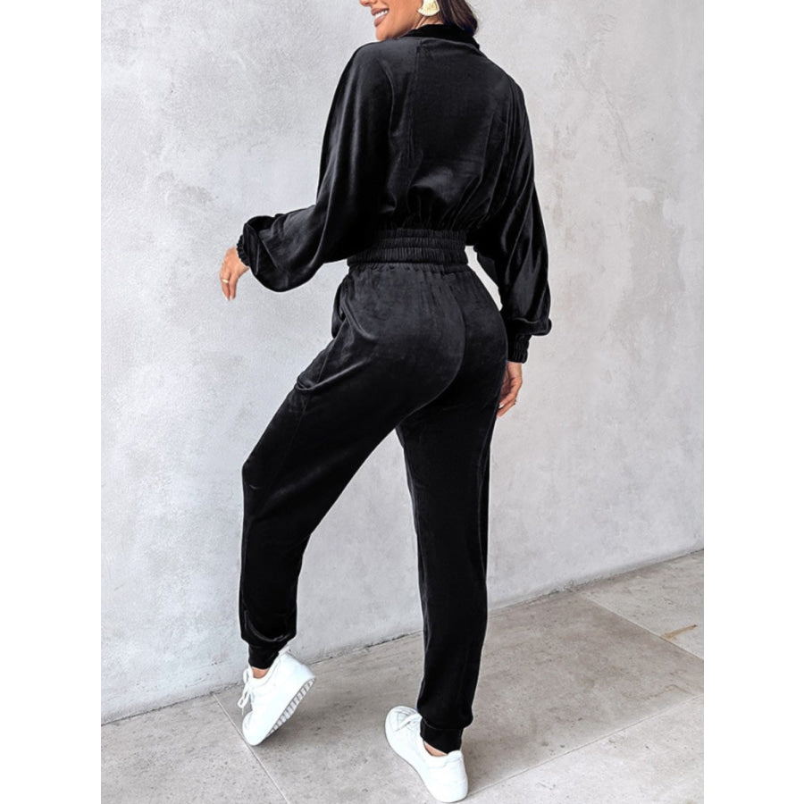 Zip Up Long Sleeve Cropped Top and Joggers Set Apparel and Accessories