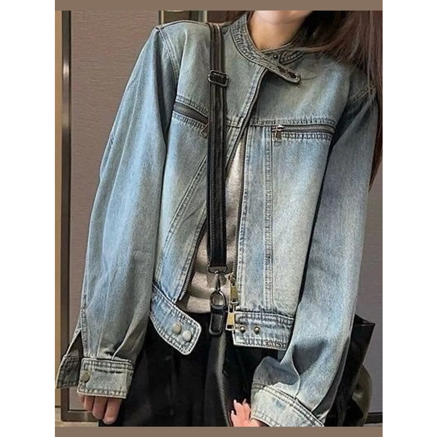 Zip Up Long Sleeve Denim Jacket 1717-Zipper Short / S Apparel and Accessories