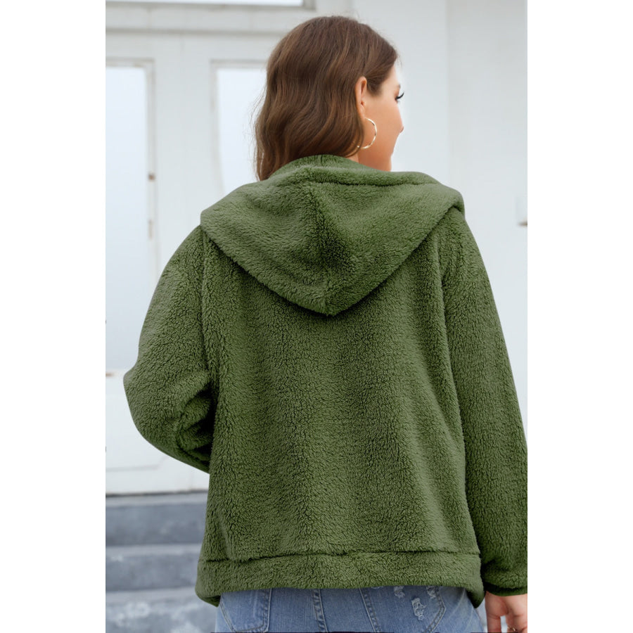 Zip Up Long Sleeve Fuzzy Hooded Outerwear Apparel and Accessories