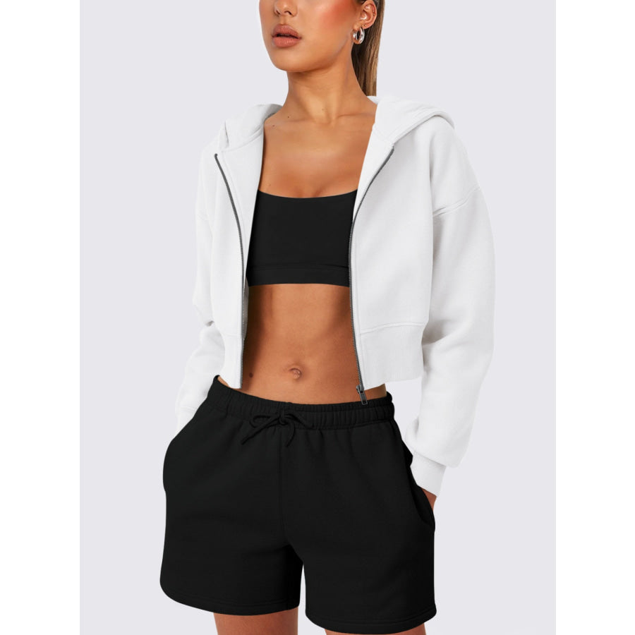 Zip Up Long Sleeve Hooded Cropped Jacket Apparel and Accessories