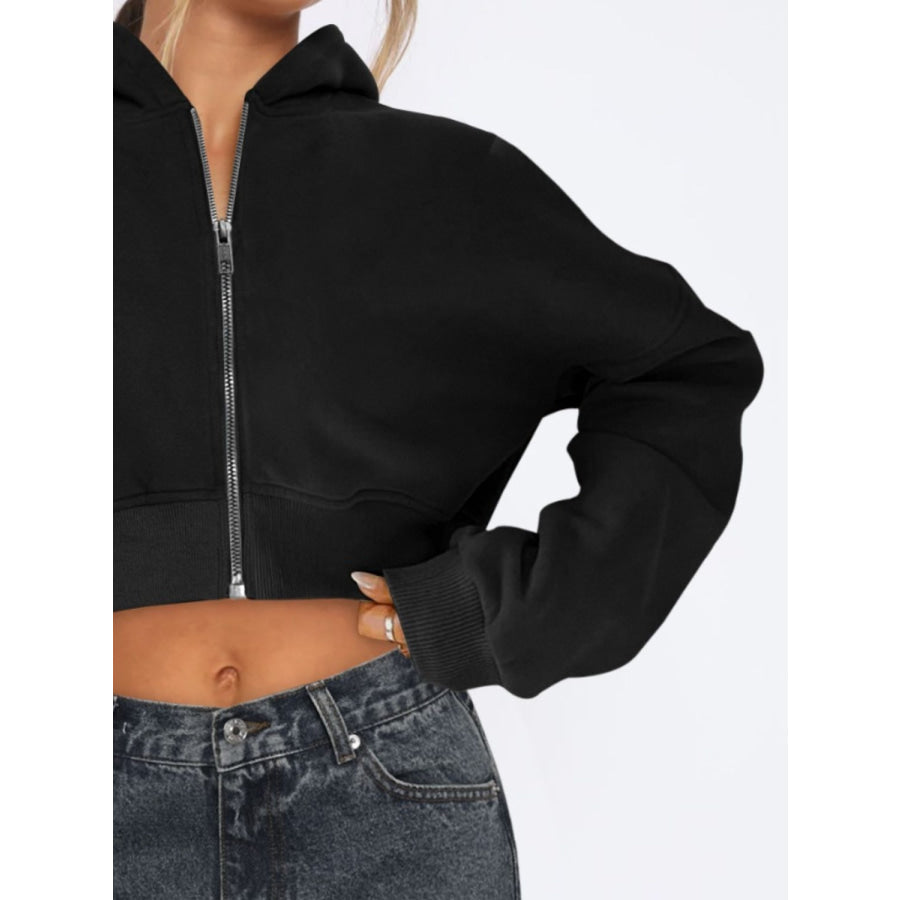 Zip Up Long Sleeve Hooded Cropped Jacket Apparel and Accessories