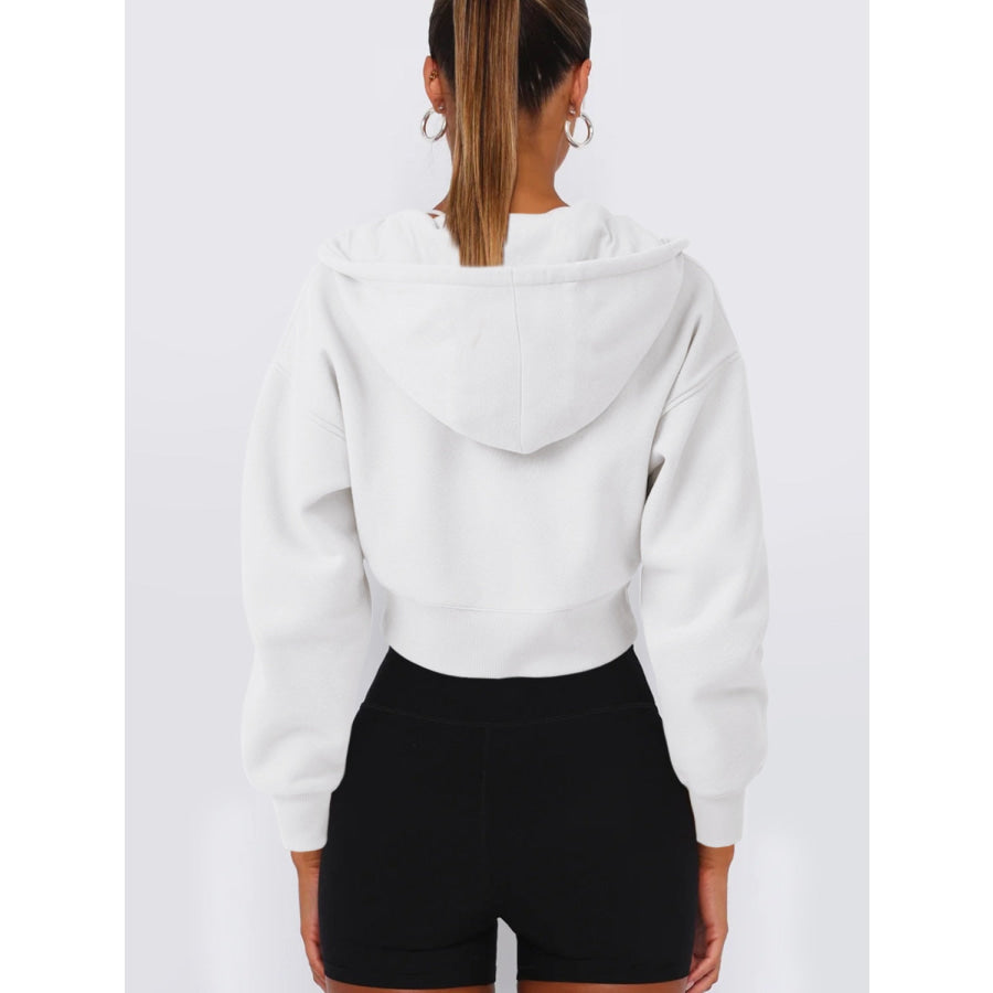 Zip Up Long Sleeve Hooded Cropped Jacket Apparel and Accessories