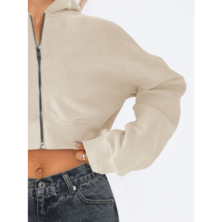 Zip Up Long Sleeve Hooded Cropped Jacket Apparel and Accessories