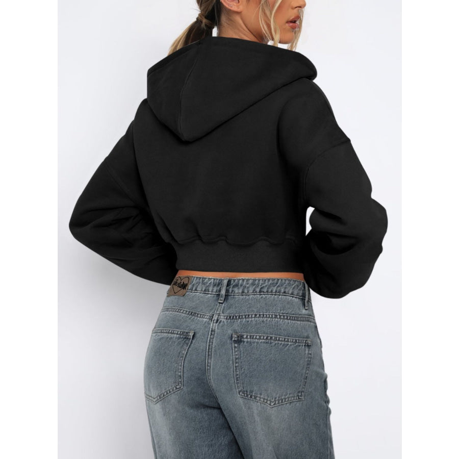 Zip Up Long Sleeve Hooded Cropped Jacket Apparel and Accessories