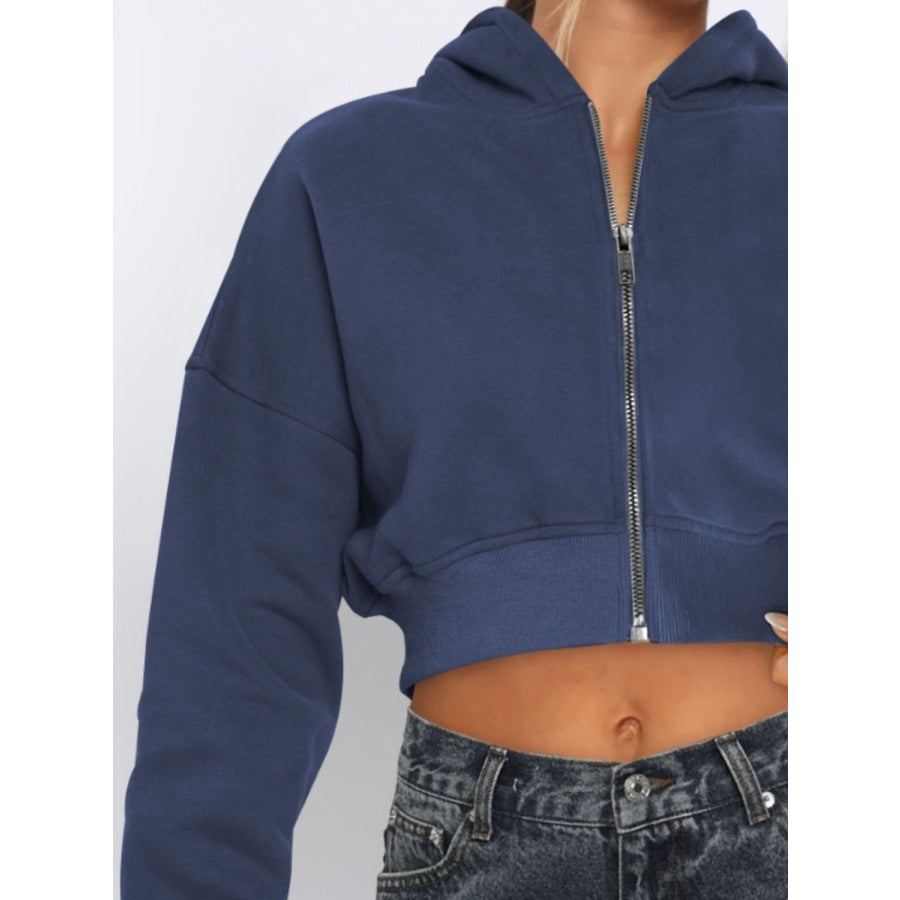 Zip Up Long Sleeve Hooded Cropped Jacket Apparel and Accessories