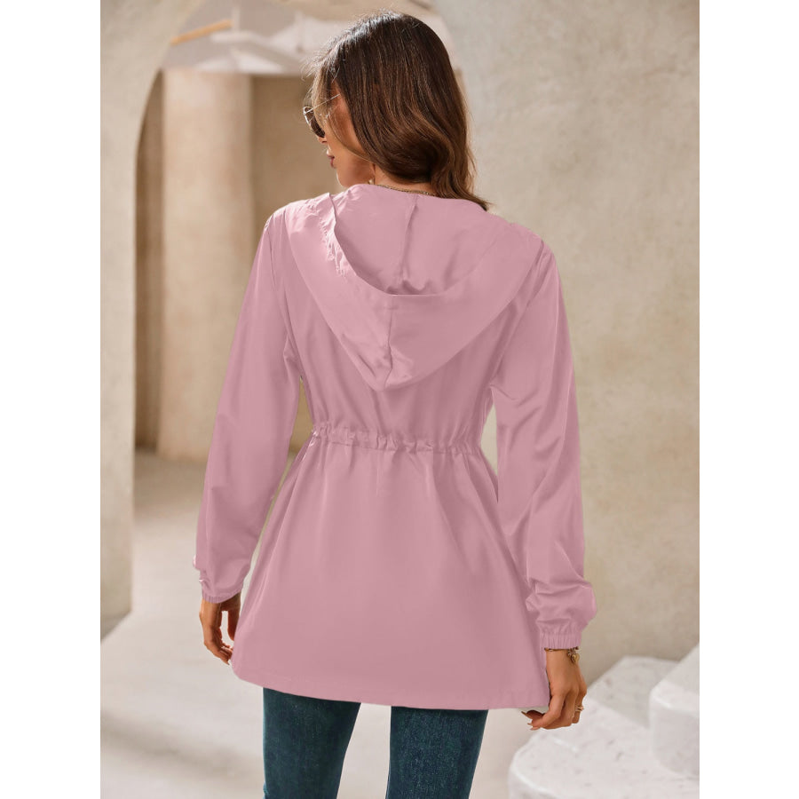 Zip Up Long Sleeve Hooded Jacket Dusty Pink / S Apparel and Accessories