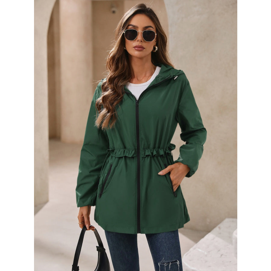 Zip Up Long Sleeve Hooded Jacket Dark Green / S Apparel and Accessories