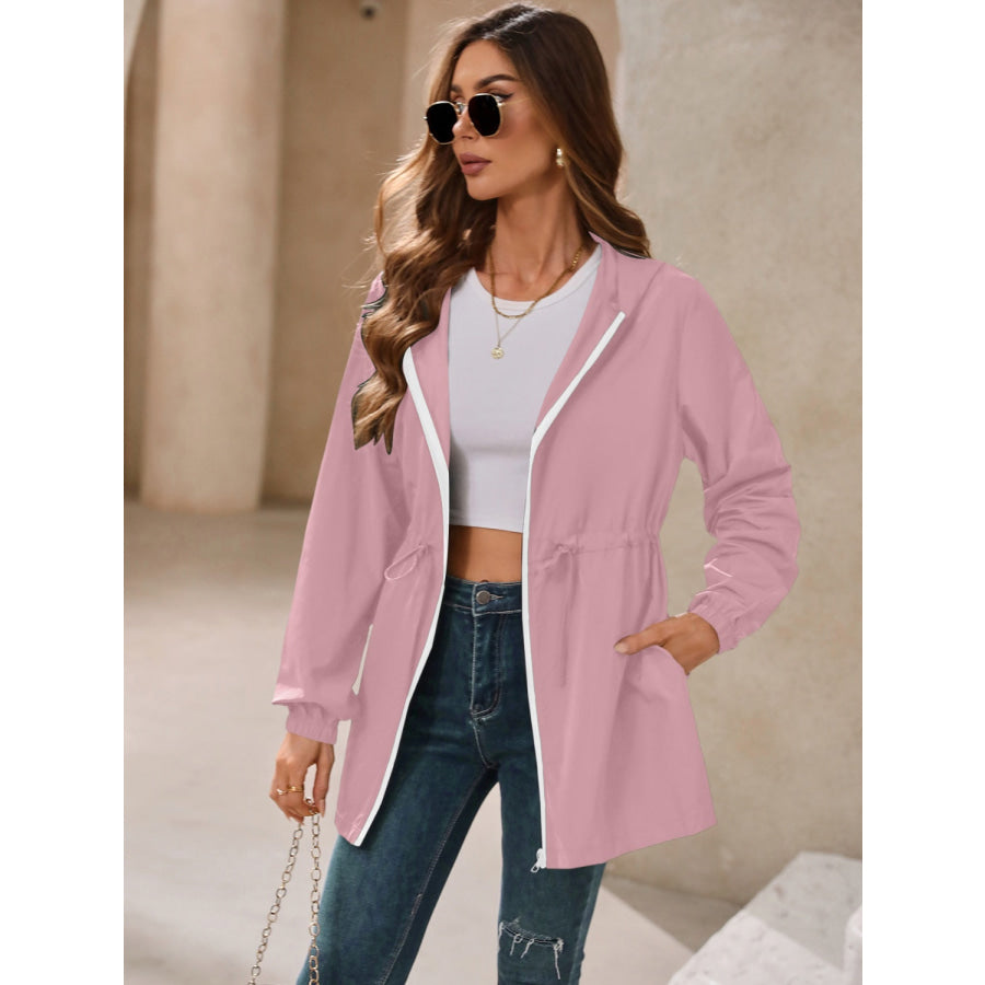 Zip Up Long Sleeve Hooded Jacket Dusty Pink / S Apparel and Accessories